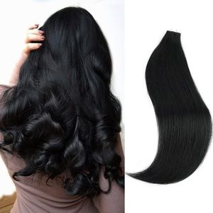 HUMAN HAIR 20” Remy Jet Black Tape In Extensions 100% Human Hair Silky 20 Pack